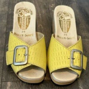 Worishofer Womens Yellow leather Cork Wedge Slide Sandal US 4 EU 35 Germany NWOT